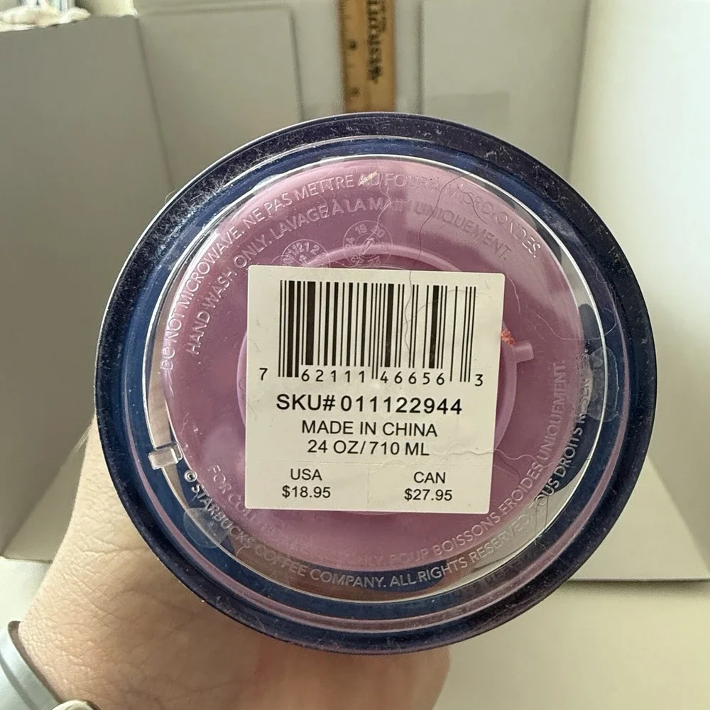 Starbucks Pink‎ And Blue Patterns Summer Acrylic Cold Cup 24 Oz. 2021 Pristine!